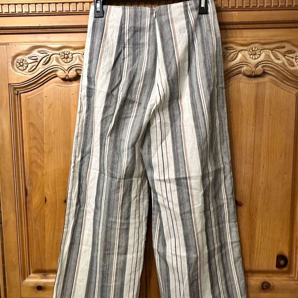 Blue Blush Striped Black White & Brown Extra Wide Leg Women’s Pants - Picture 3 of 6